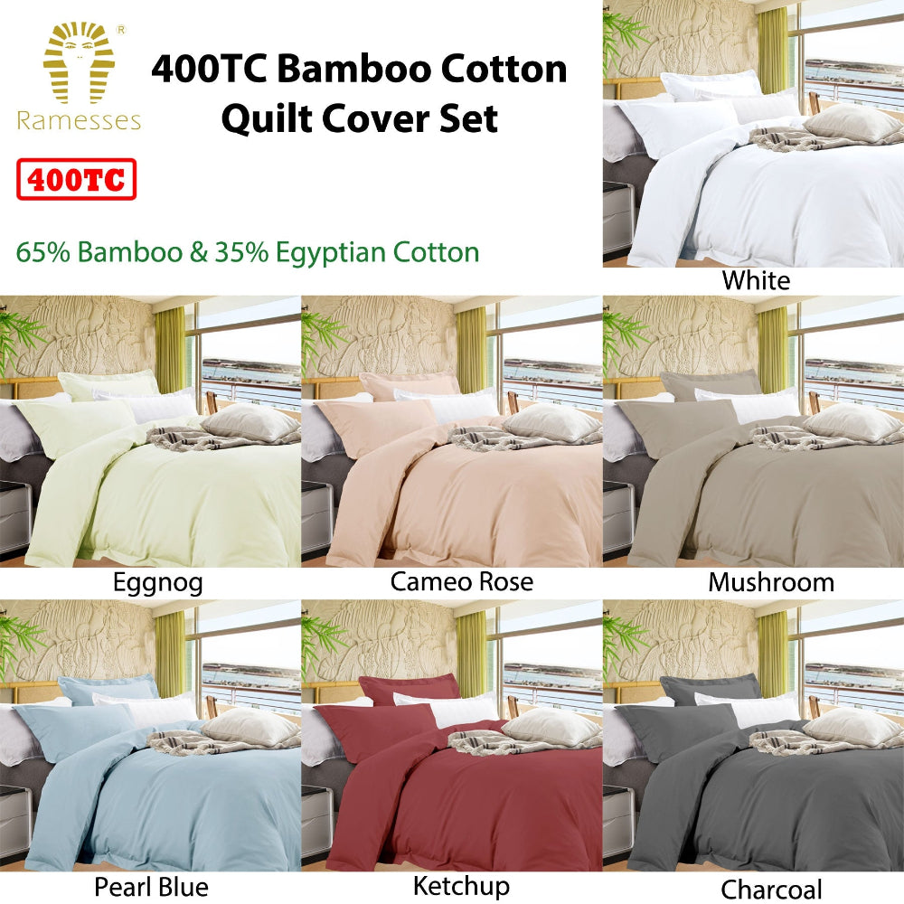 Ramesses 400TC Bamboo Cotton Quilt Cover Set | Queen | Pearl Blue