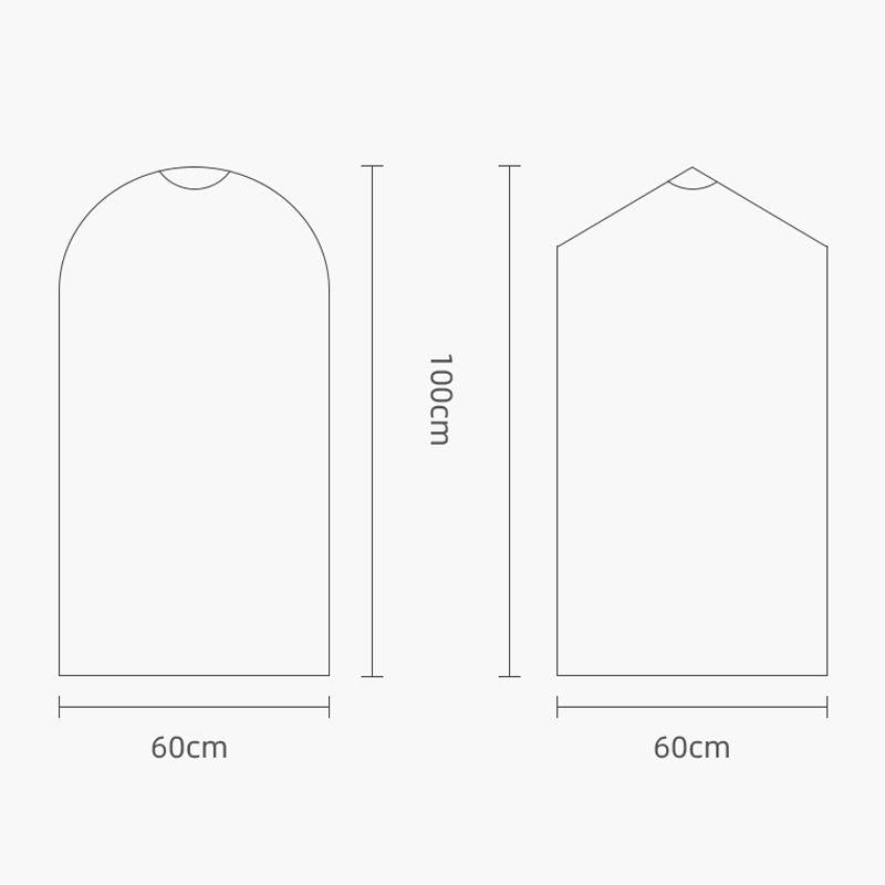 Measurement chart for a garment cover with dimensions 60cm width and 100cm length.