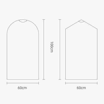 Measurement chart for a garment cover with dimensions 60cm width and 100cm length.