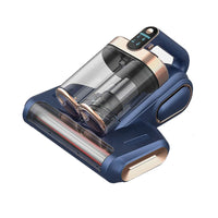 Blue and rose gold handheld vacuum cleaner on a white background. LF-LP018 Cordless Mite Vacuum Cleaner 120W – Blue.