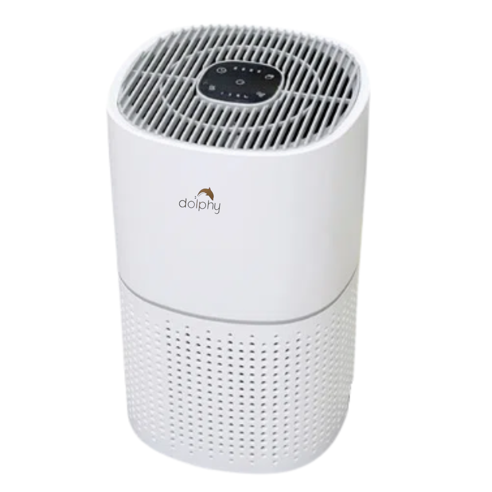 White air purifier suitable for people with dust mite allergies with a textured design on a white background