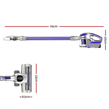 Measurement chart of a vacuum cleaner with dimensions on a white background