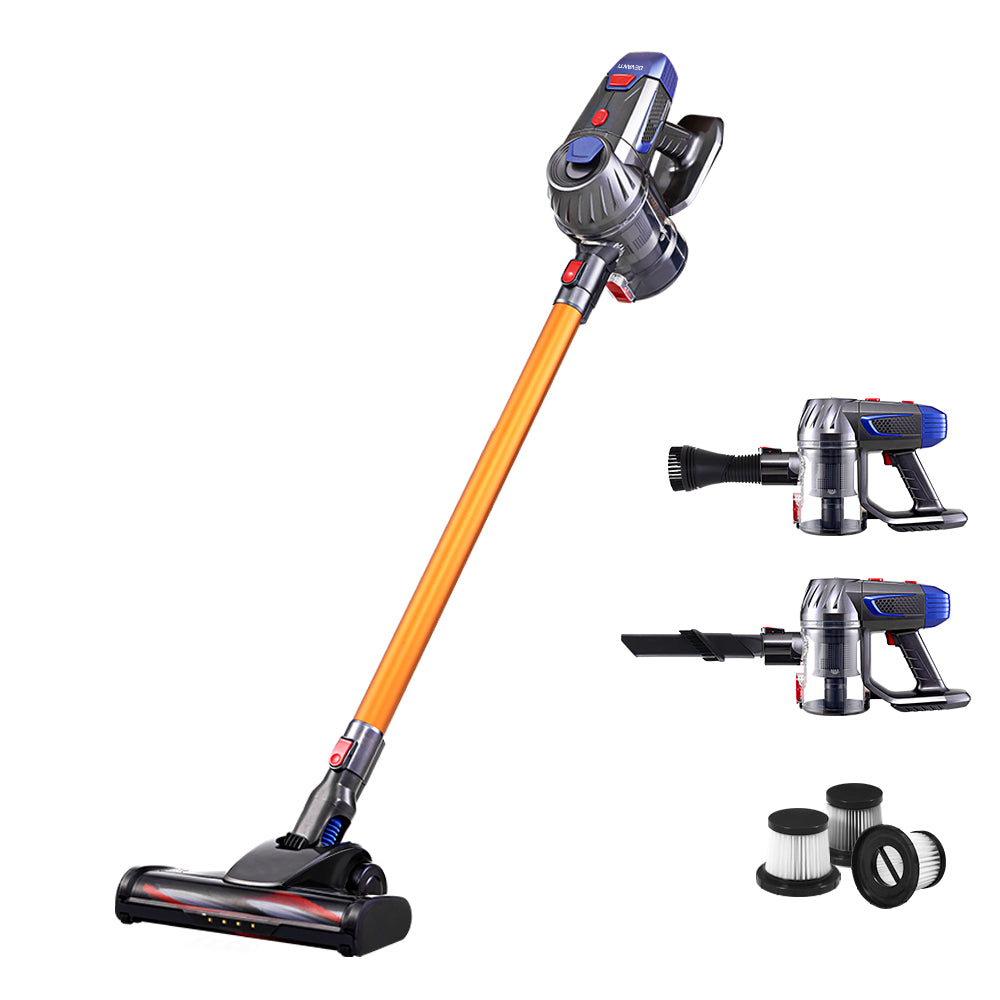 Stylish HEPA Filter vacuum cleaner with attachments on a white background