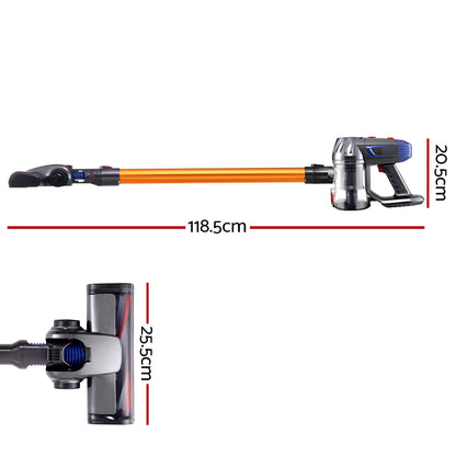 Measurement chart of a HEPA Filter  vacuum cleaner with dimensions labeled on a white background