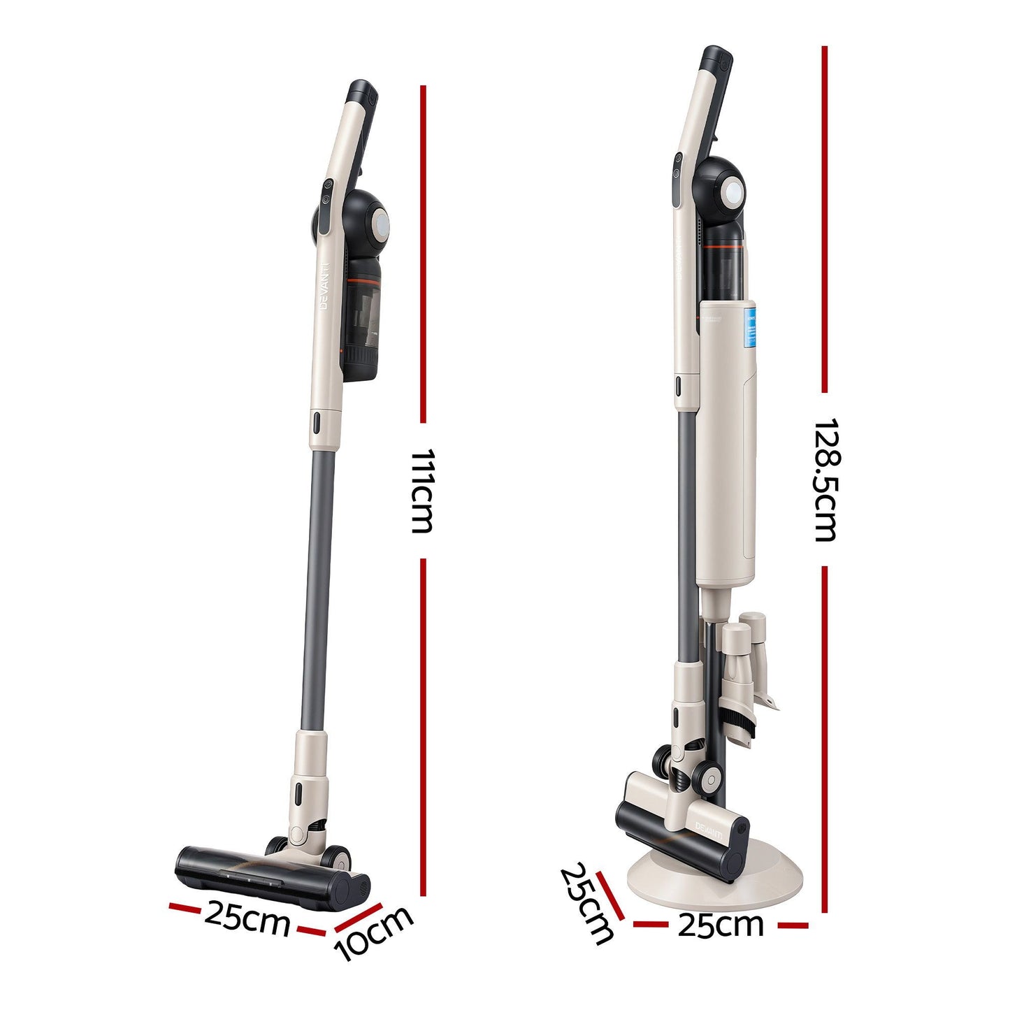 Two HEPA vacuum cleaner attachments with measurements on a white background
