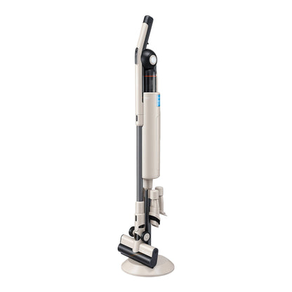 White and black vacuum cleaner on a white background