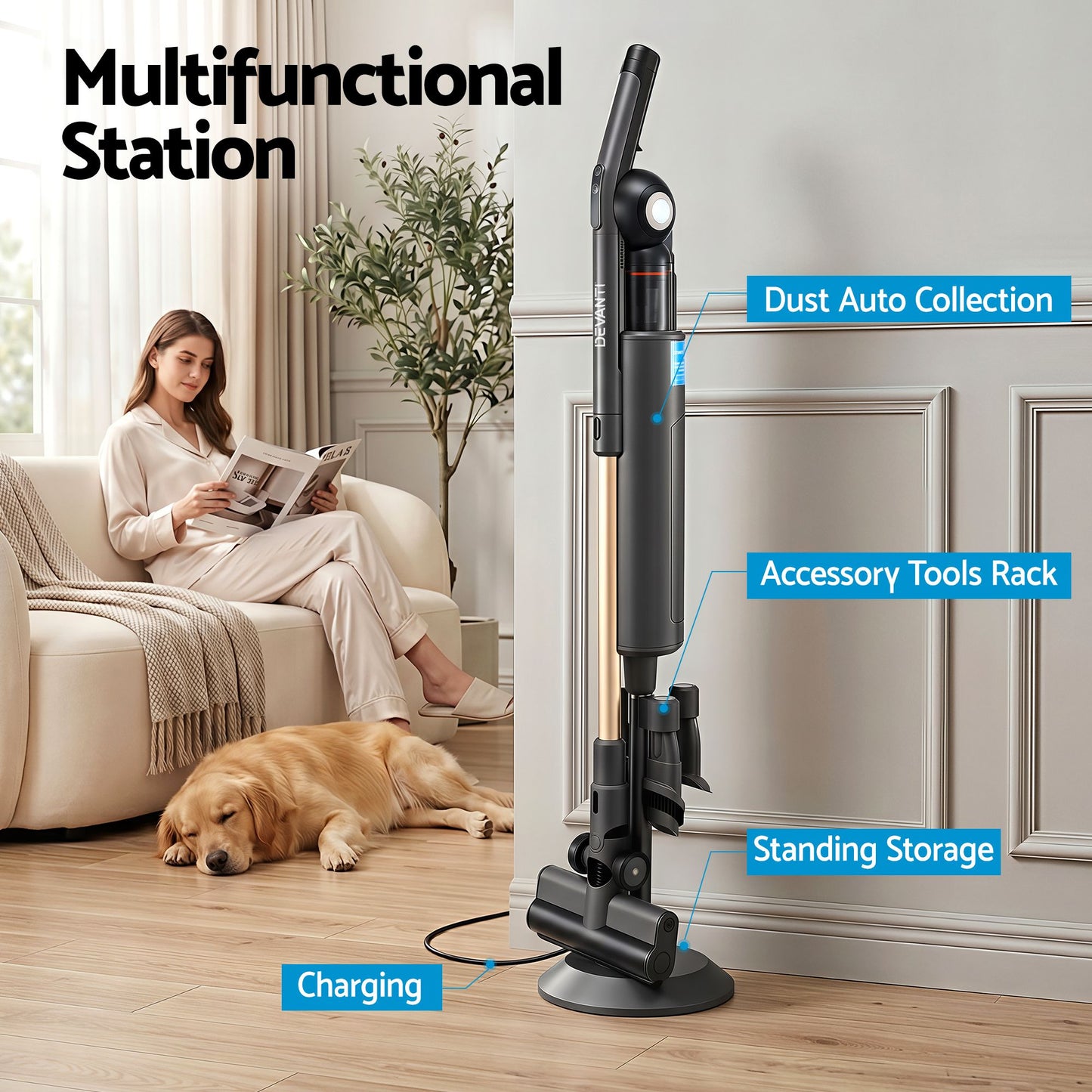 Devanti HEPA Vacuum with Auto-Empty Dust Station — 40-Min Runtime | AU