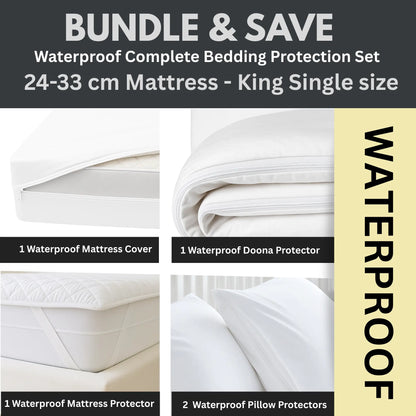 Dust Mite Covers for Bed Complete Set | Waterproof | KING SINGLE | 24-33cm Mattress
