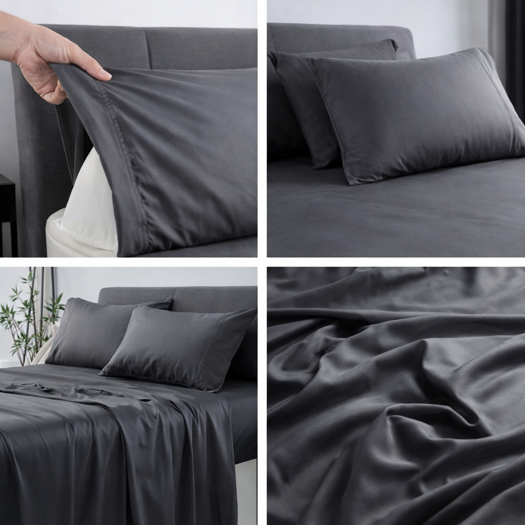 charcoal bamboo cotton sheets 1000TC mega queen deep fitted smooth fabric Dust Mite Allergy Solutions Australia