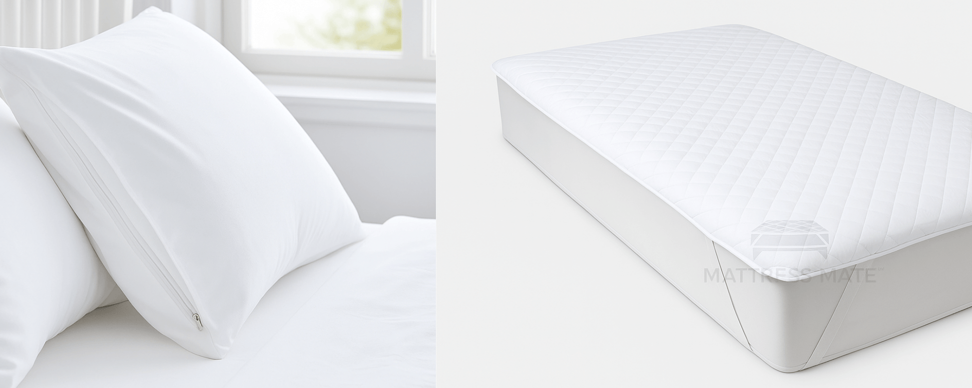 White cotton dust mite pillow protector and mattress protector King Single size for allergy relief – Dust Mite Allergy Solutions Australia