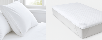 White cotton dust mite pillow protector and mattress protector King Single size for allergy relief – Dust Mite Allergy Solutions Australia