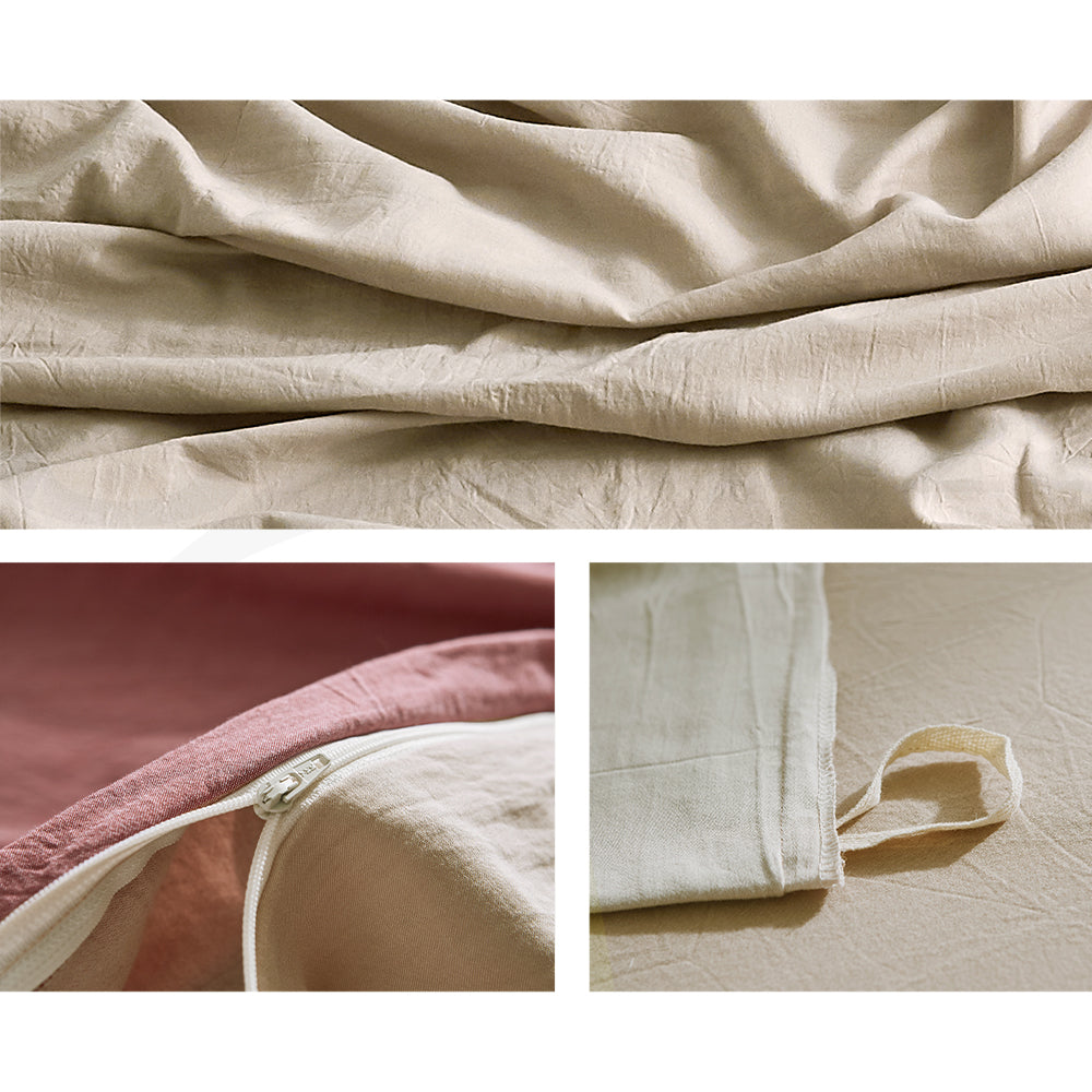 100 Washed Cotton Quilt Cover Set Cotton Duvet - Double Red Beige
