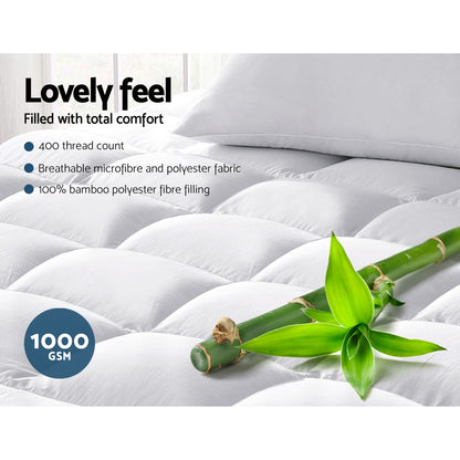 Giselle Double Mattress Topper Bamboo Fibre Pillowtop Protector