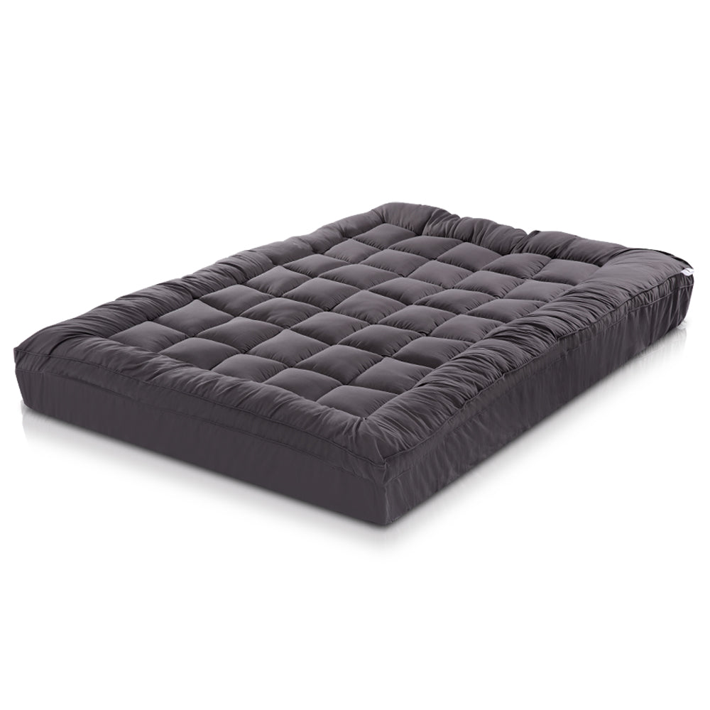 Queen Mattress Topper Pillowtop 1000GSM Charcoal Microfibre Bamboo Fibre Filling Protector Giselle