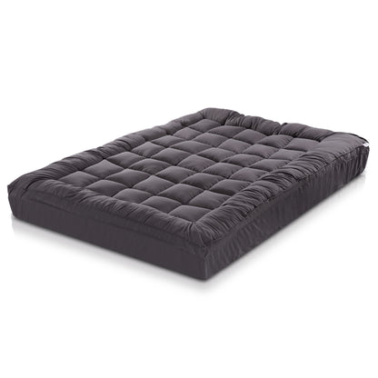 Queen Mattress Topper Pillowtop 1000GSM Charcoal Microfibre Bamboo Fibre Filling Protector Giselle
