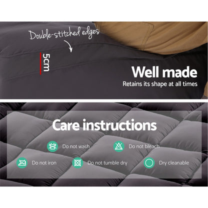 Queen Mattress Topper Pillowtop 1000GSM Charcoal Microfibre Bamboo Fibre Filling Protector Giselle
