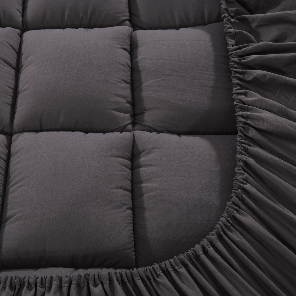 Queen Mattress Topper Pillowtop 1000GSM Charcoal Microfibre Bamboo Fibre Filling Protector Giselle