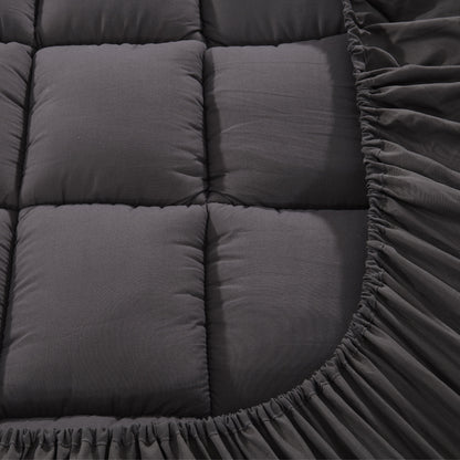Queen Mattress Topper Pillowtop 1000GSM Charcoal Microfibre Bamboo Fibre Filling Protector Giselle