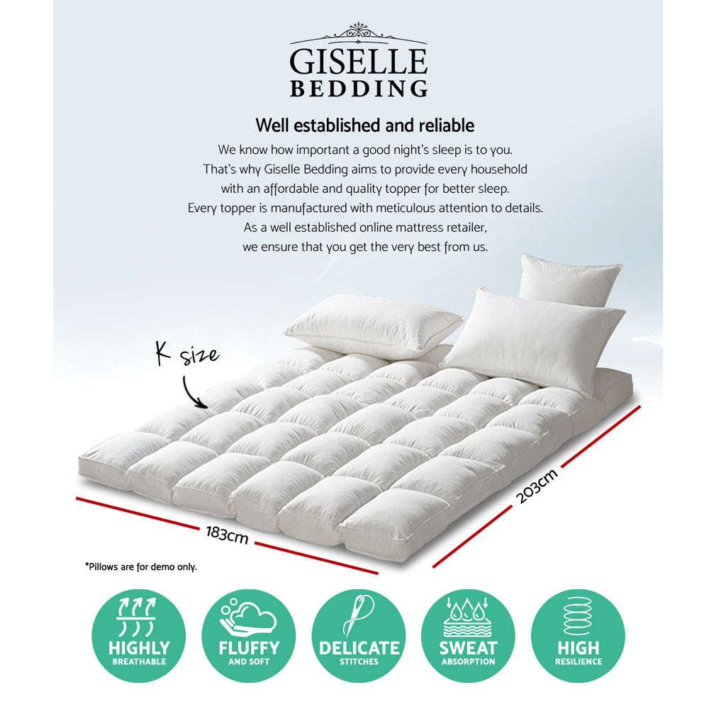 King Mattress Topper Pillowtop 1000GSM Microfibre Filling Protector Giselle