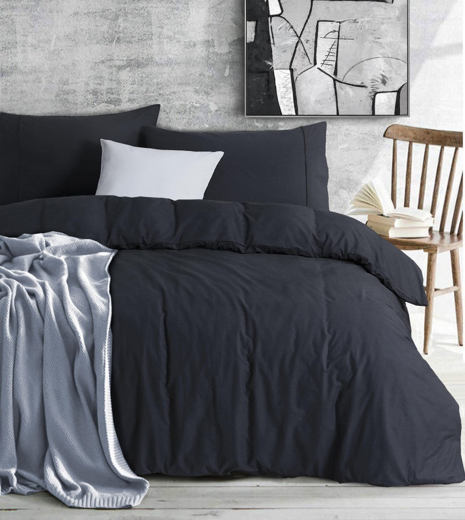 100% Egyptian Cotton Vintage Washed 500TC Charcoal - Double Quilt Cover Set