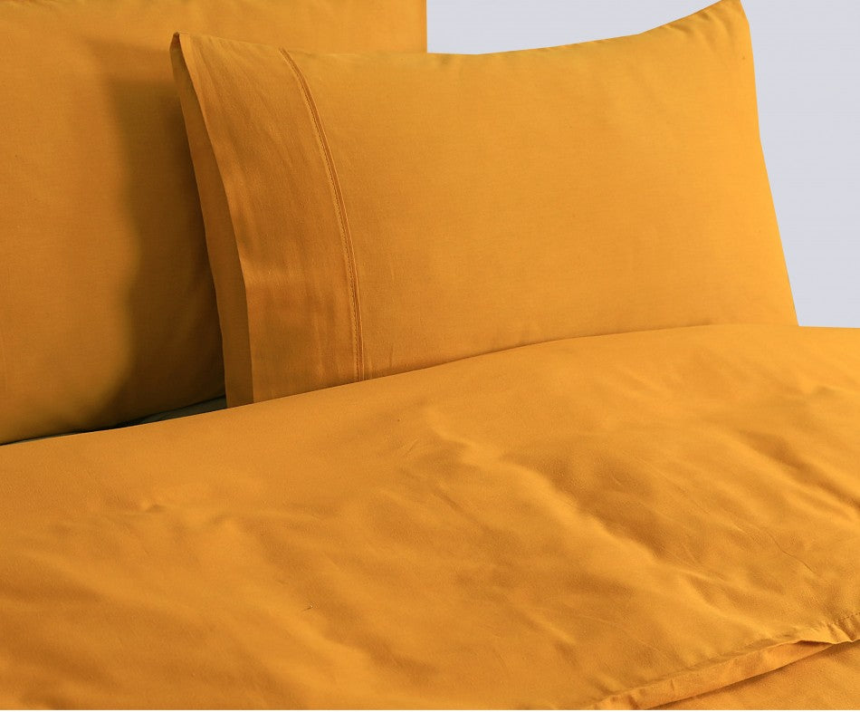 100% Egyptian Cotton Vintage Washed 500TC Mustard King Quilt Cover Set