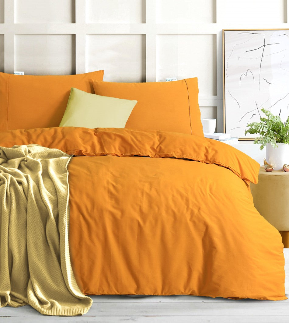 Allergy Friendly bedding 100% Egyptian Cotton Vintage Washed 500TC Mustard - Super King - Quilt Cover Set