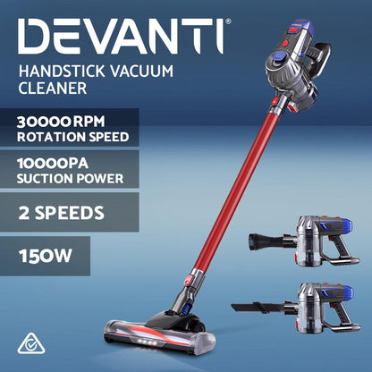 Devanti Handheld Vacuum Cleaner Cordless Stick Handstick Vac Bagless 2-Speed Headlight HEPA filter